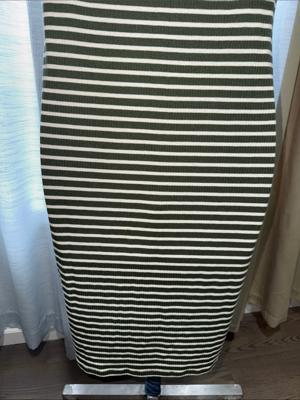 LuLaRoe- Olive Green & White Striped Midi Dress Size Small - Picture 14 of 15